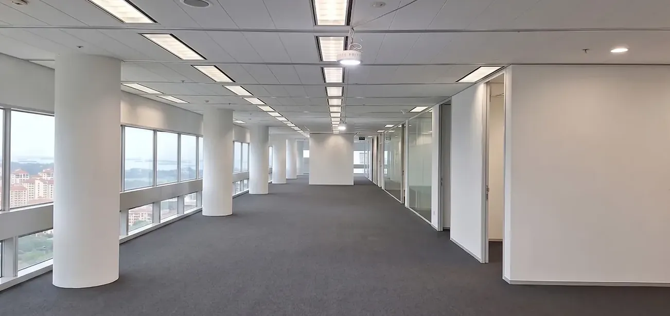 The same office floor after reinstatement, cleared and handed back to the landlord